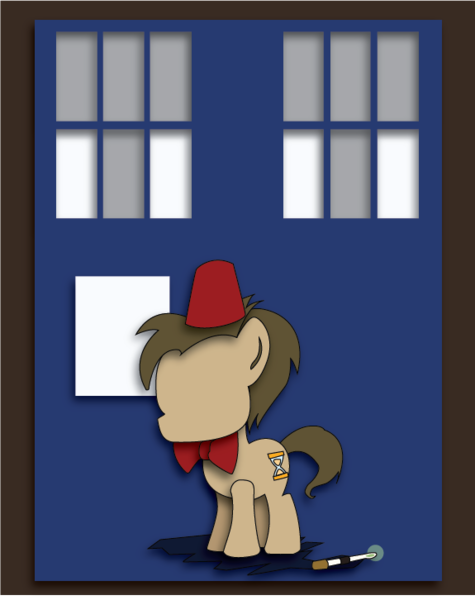 Size: 575x726 | Tagged: safe, artist:the-paper-pony, derpibooru import, doctor whooves, time turner, pony, bowtie, doctor who, fez, hat, male, shadowbox, solo, sonic screwdriver, stallion, tardis