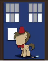 Size: 575x726 | Tagged: safe, artist:the-paper-pony, derpibooru import, doctor whooves, time turner, pony, bowtie, doctor who, fez, hat, male, shadowbox, solo, sonic screwdriver, stallion, tardis