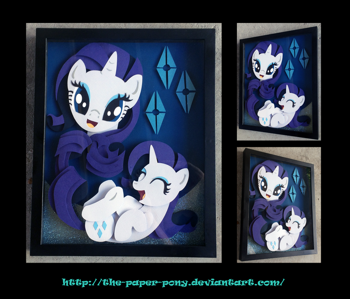 Size: 1325x1132 | Tagged: artist:the-paper-pony, commission, craft, derpibooru import, irl, photo, rarity, safe, shadowbox, solo