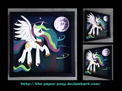 Size: 1280x958 | Tagged: safe, artist:the-paper-pony, derpibooru import, princess celestia, craft, irl, mare in the moon, moon, photo, shadowbox