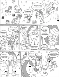 Size: 787x1016 | Tagged: safe, artist:average-00, derpibooru import, apple bloom, applejack, big macintosh, sweetie belle, earth pony, pony, apple, applebucking, comic, male, monochrome, orange, stallion