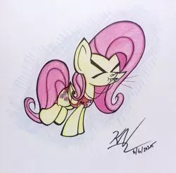 Size: 1024x1004 | Tagged: artist:pelate, blowing, clothes, dead source, derpibooru import, fluttershy, lifeguard, safe, solo, swimsuit, traditional art, whistle, whistle necklace