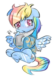 Size: 450x650 | Tagged: safe, artist:walthooves, derpibooru import, rainbow dash, blanket, blushing, cute, mug, sick, simple background, solo, spread wings, surgical mask, transparent background, underhoof
