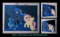 Size: 1280x791 | Tagged: artist:the-paper-pony, commission, craft, derpibooru import, fluttershy, irl, photo, princess luna, safe, shadowbox