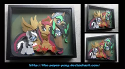 Size: 1280x708 | Tagged: safe, artist:the-paper-pony, derpibooru import, oc, oc:fiver, oc:prince erik, oc:princess gryphyn, unofficial characters only, alicorn, pony, alicorn oc, commission, craft, female, irl, male, oc x oc, offspring, photo, shadowbox, shipping, straight