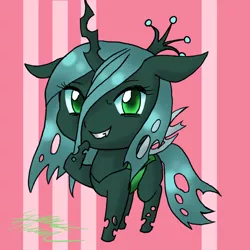 Size: 1024x1023 | Tagged: artist:midnameowfries, chibi, cute, cutealis, derpibooru import, grin, looking at you, queen chrysalis, safe, smiling, solo
