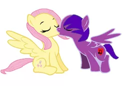 Size: 1096x760 | Tagged: safe, artist:melody heart, derpibooru import, fluttershy, oc, oc:melody heart, canon x oc, female, kissing, lesbian, love, shipping