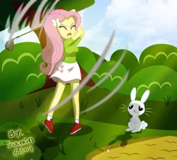 Size: 2140x1929 | Tagged: safe, artist:sumin6301, derpibooru import, angel bunny, fluttershy, equestria girls, clothes, golf, skirt