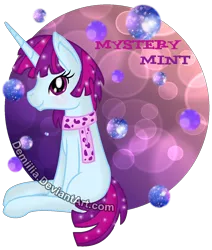 Size: 1160x1368 | Tagged: safe, artist:demiilia, derpibooru import, mystery mint, ponified, pony, equestria girls, background human, clothes, equestria girls ponified, gift art, scarf, simple background, solo, transparent background