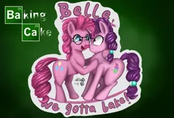 Size: 2039x1378 | Tagged: safe, artist:mik3thestrange, derpibooru import, pinkie pie, sugar belle, earth pony, pony, breaking bad, female, glasses, mare, moustache, parody