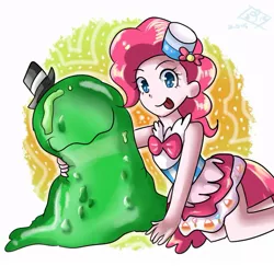 Size: 907x881 | Tagged: safe, artist:tamoqu, derpibooru import, pinkie pie, smooze, equestria girls, make new friends but keep discord, clothes, dress, gala dress, shipping, smoozepie