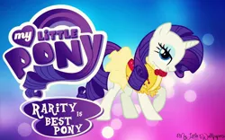 Size: 1024x640 | Tagged: safe, artist:xxstrawberry-rosexx, derpibooru import, edit, rarity, pony, unicorn, best pony, clothes, dress, emblem, female, logo, logo edit, mare, solo, vector, wallpaper