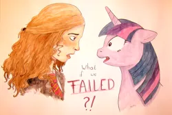 Size: 2960x1992 | Tagged: safe, artist:raevenilonka, derpibooru import, twilight sparkle, crossover, egghead, gryffindor, harry potter, hermione granger, traditional art, watercolor painting