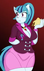 Size: 958x1536 | Tagged: safe, artist:lil miss jay, derpibooru import, sonata dusk, anthro, full service playing cards, equestria girls, rainbow rocks, big breasts, breasts, busty sonata dusk, cleavage, eating, equestria girls outfit, female, hips, solo, sonata donk, sonataco, taco, thighs, wide hips