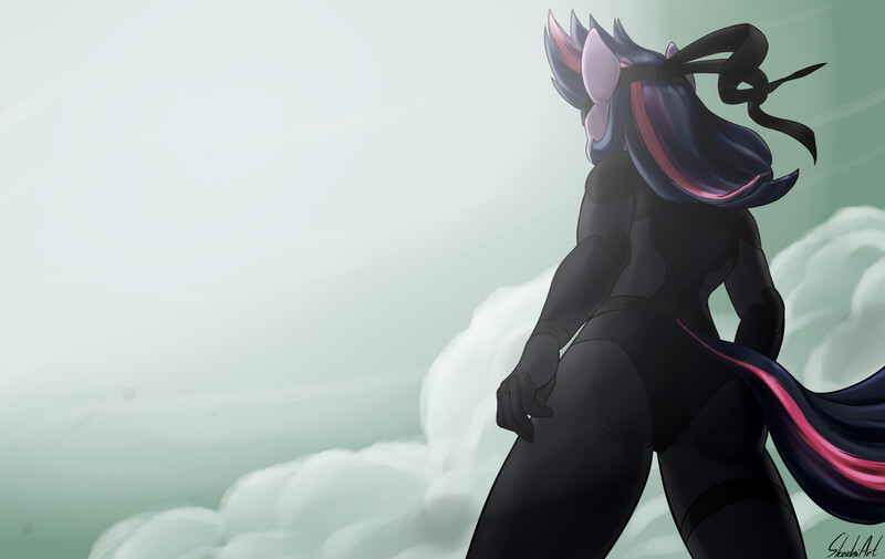 Size: 1900x1200 | Tagged: anthro, artist:skecchiart, big boss, derpibooru import, future twilight, konami, metal gear, safe, sneaking suit, solo, twilight sparkle