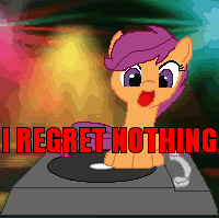 Size: 200x200 | Tagged: animated, artist:valcron, derpibooru import, edit, filly, i regret nothing, open mouth, record player, safe, scootaloo, smiling, solo, turntable, turntable pony