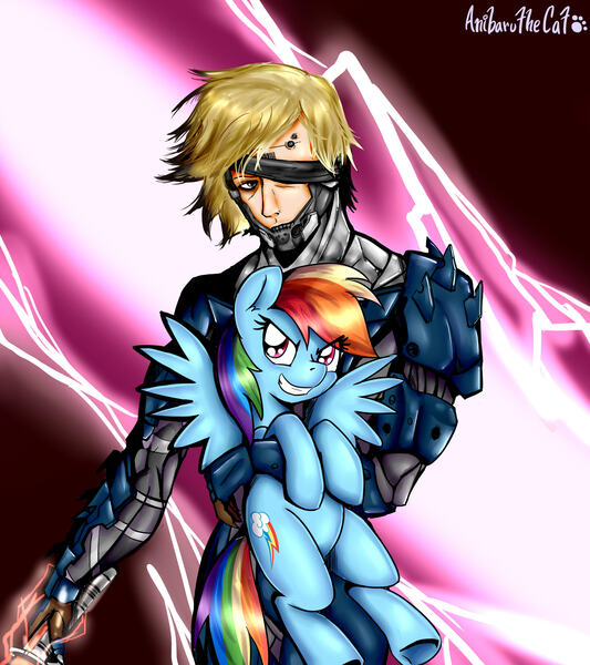 Size: 1600x1800 | Tagged: artist:anibaruthecat, crossover, derpibooru import, konami, metal gear, metal gear rising, metal gear solid, raiden, rainbow dash, safe