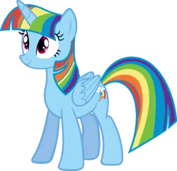 Size: 800x774 | Tagged: safe, artist:drawcreator, artist:racefox, derpibooru import, rainbow dash, alicorn, pony, backwards cutie mark, manebow sparkle, race swap, rainbow sparkle, rainbowcorn, recolor, simple background, smiling, solo, transparent background, twilight dash, vector