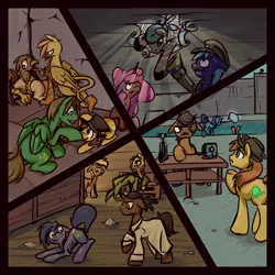 Size: 6000x6000 | Tagged: absurd resolution, artist:inlucidreverie, derpibooru import, fallout equestria, oc, oc:beamshot, oc:fixer, oc:flaky biscuit, oc:gillet, oc:golden plume, oc:paintblood, oc:sureshot, oc:sweet potato, oc:the fear, suggestive, unofficial characters only