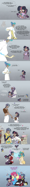 Size: 900x5595 | Tagged: amputee, and that's how equestria was made, artist:egophiliac, beaker, book, clothes, coat, comic, cyborg, derpibooru import, doctor, doctor horse, doctor stable, dress, flashback, glowing sciency stuff, goggles, gray background, hat, humanized, implied princess cadance, love, pinkie pie, princess celestia, prosthetic arm, prosthetic leg, prosthetic limb, prosthetics, robot, roboticist, safe, shining armor, simple background, spike, steampunk, steamquestria, streamers, twilight sparkle, twilight velvet, uniform, wrench, younger