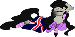 Size: 1280x636 | Tagged: artist:thepoisonjackal, blanket, clothes, cloven hooves, derpibooru import, eyes closed, morning ponies, nightgown, octavia melody, pajamas, safe, socks, solo, union jack