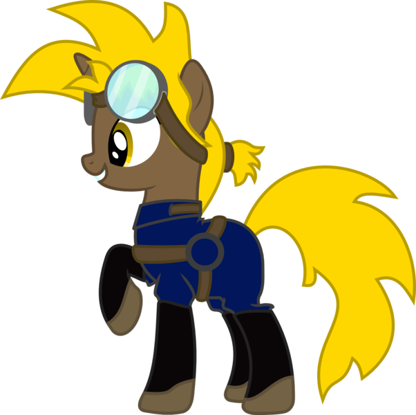 Size: 1500x1494 | Tagged: safe, artist:forgotten-remnant, derpibooru import, oc, oc:golden gear, unofficial characters only, pony, unicorn, belt, boots, goggles, happy, overalls, simple background, transparent background, vector