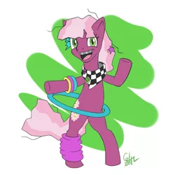 Size: 1024x1024 | Tagged: dead source, safe, artist:colt-z, derpibooru import, cheerilee, earth pony, pony, 80s, 80s cheerilee, bipedal, bracelet, braces, cute, happy, leg warmers, looking at you, loop-de-hoop, open mouth, simple background, smiling, solo, younger