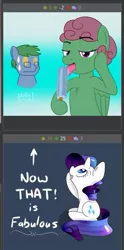 Size: 263x531 | Tagged: derpibooru, derpibooru import, exploitable meme, juxtaposition, juxtaposition win, meme, meta, oc, popsicle, rarity, suggestive