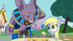 Size: 1920x1080 | Tagged: safe, artist:bryantcore, derpibooru import, derpy hooves, anthro, cat, pegasus, pony, beerus, crossover, dragon ball z, equestria is doomed, female, male, mare, muffin, parody, scene parody, this will end in death, this will not end well, tree, xk-class end-of-the-world scenario