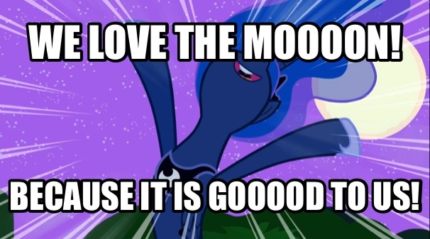 Size: 606x337 | Tagged: safe, derpibooru import, edit, edited screencap, screencap, princess luna, alicorn, pony, luna eclipsed, female, image macro, joel veitch, mare, meme, rathergood, solo, spongmonkeys, text