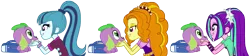 Size: 9851x2206 | Tagged: safe, artist:titanium-pony, derpibooru import, adagio dazzle, aria blaze, sonata dusk, spike, dog, equestria girls, adagiospike, ariaspike, backpack, bedroom eyes, eye contact, female, grin, heart eyes, love, lucky bastard, male, petting, shipping, simple background, smiling, spike gets all the equestria girls, spike gets all the mares, spike the dog, spikelove, spinata, straight, the dazzlings, transparent background, vector, wingding eyes