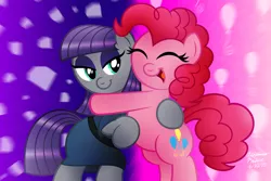 Size: 1024x683 | Tagged: artist:aleximusprime, cute, derpibooru import, diapinkes, duo, hug, maudabetes, maud pie, pinkie pie, safe, smiling