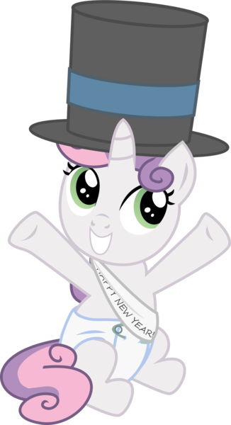 Size: 2534x4658 | Tagged: artist:eagle1division, derpibooru import, diaper, hat, new year, safe, sash, simple background, solo, sweetie belle, top hat, transparent background, vector