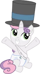 Size: 2534x4658 | Tagged: artist:eagle1division, derpibooru import, diaper, hat, new year, safe, sash, simple background, solo, sweetie belle, top hat, transparent background, vector