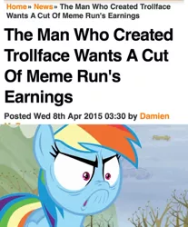 Size: 606x733 | Tagged: derpibooru import, do i look angry, edit, edited screencap, meme run, obligatory pony, rainbow dash, safe, screencap, solo, tanks for the memories, text, trollface