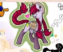 Size: 446x371 | Tagged: safe, artist:wingedwolf94, deleted from derpibooru, derpibooru import, oc, oc:crab apple, unofficial characters only, braid, braided tail, clothes, hat, saddle bag, socks