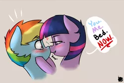 Size: 2075x1398 | Tagged: safe, artist:captainpudgemuffin, derpibooru import, rainbow dash, twilight sparkle, pony, alternate hairstyle, bedroom eyes, blushing, boop, dialogue, eye contact, female, grin, heart, imminent sex, implied sex, lesbian, lip bite, looking at each other, mare, nose wrinkle, noseboop, shipping, short hair, short mane, smiling, twidash, wide eyes, you. me. x. now.