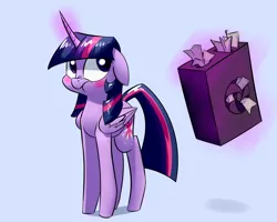 Size: 1280x1024 | Tagged: safe, derpibooru import, twilight sparkle, twilight sparkle (alicorn), alicorn, pony, :t, blushing, computer, cute, female, floppy ears, magic, mare, money, nose wrinkle, scrunchy face, solo, steam sale, telekinesis