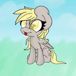 Size: 1020x1020 | Tagged: safe, artist:titaniumquill, derpibooru import, derpy hooves, pegasus, pony, cute, female, mare, sitting, solo, tongue out