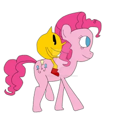 Size: 1024x967 | Tagged: artist:megablaster7, crossover, derpibooru import, pac-man, pinkie pie, riding, safe, simple background, smiling, transparent background