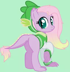 Size: 353x361 | Tagged: artist:unoriginai, derpibooru import, dracony, hybrid, interspecies offspring, oc, oc:animal call, offspring, parent:fluttershy, parents:flutterspike, parent:spike, safe, simple background, unofficial characters only