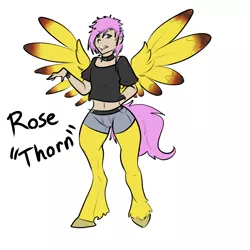 Size: 1000x1000 | Tagged: safe, artist:sterks, derpibooru import, oc, oc:thorn, unofficial characters only, satyr, belly button, midriff, offspring, parent:fluttershy