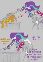 Size: 800x1157 | Tagged: semi-grimdark, artist:madness-with-reason, derpibooru import, adagio dazzle, aria blaze, equestria girls, aria-blazin-it, comic, garbagio, mixed media, the dazzlings, trash can