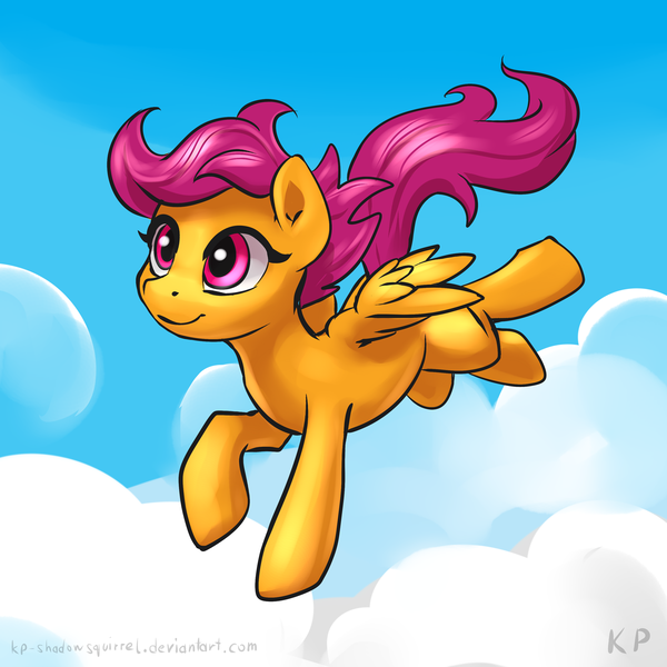 Size: 1500x1500 | Tagged: safe, artist:kp-shadowsquirrel, derpibooru import, scootaloo, pegasus, pony, flying, scootaloo can fly, solo