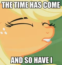 Size: 478x500 | Tagged: suggestive, derpibooru import, edit, edited screencap, screencap, applejack, caption, devil may cry, devil may cry 4, i came, image macro, implied orgasm, meme