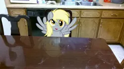 Size: 2592x1456 | Tagged: safe, artist:godoffury, artist:tokkazutara1164, derpibooru import, derpy hooves, pegasus, pony, chair, female, irl, kitchen, looking at you, mare, microwave, photo, ponies in real life, reflection, sink, solo, table, vector