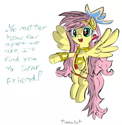 Size: 1314x1348 | Tagged: artist:tiarawhy, crossover, derpibooru import, fluttershy, flying, friendship, nia teppelin, safe, solo, tengen toppa gurren lagann