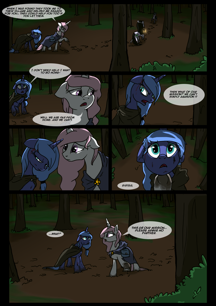 Size: 1240x1754 | Tagged: artist:lunarcakez, comic, comic:the origins of hollow shades, derpibooru import, filly, forest, mud, pink-mane celestia, princess celestia, princess luna, safe, woona, younger