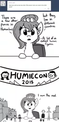 Size: 660x1356 | Tagged: safe, artist:tjpones, derpibooru import, oc, oc:brownie bun, unofficial characters only, horse wife, ask, monochrome, solo, toy, tumblr