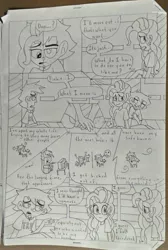 Size: 1836x2737 | Tagged: artist:ysc99, comic, crossover, crying, dan, dan vs, derpibooru import, elise (dan vs), human, humanized, monochrome, pinkie pie, pointy ponies, safe, the wheel and the butterfly saga